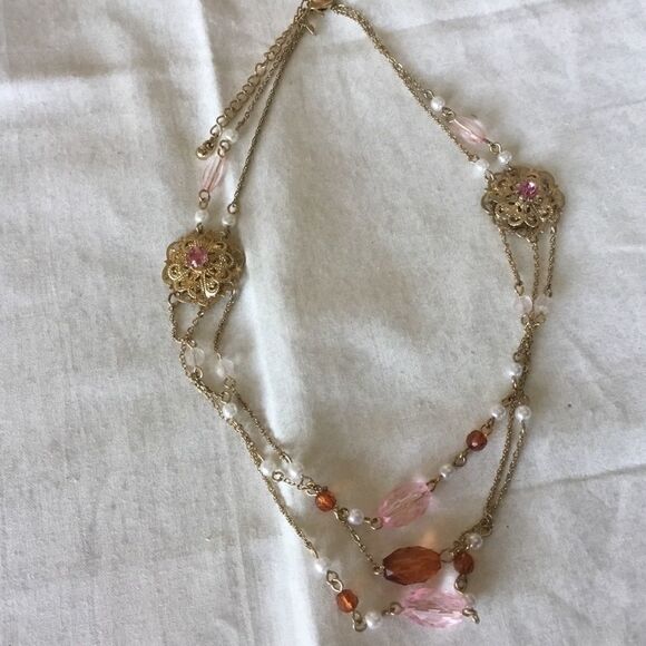 $8 ea or 3/$15. Goldtone and Pink Triple Strand Ne - Picture 1 of 8